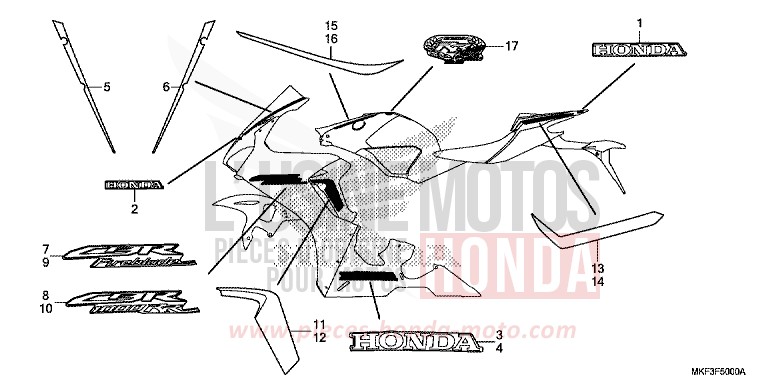 MARQUE/RAYURE (1) de CBR1000RR "Fireblade" MAT BALLISTIC BLACK METALLIC (NHA86) de 2017